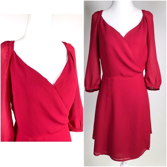 REFORMATION ♦️♦️♦️Eveleigh Lipstick red mini wrap dress ♦️ M - Picture 1 of 14